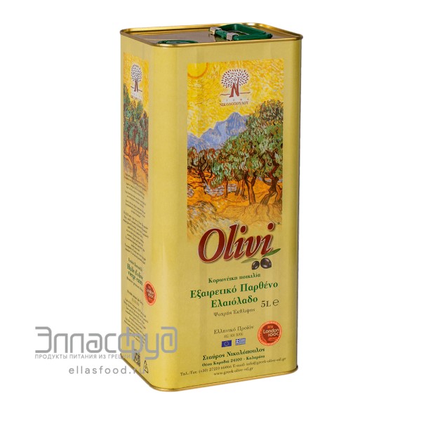 Масло оливковое Extra Virgin фермерское OLIVI, Греция, 5л жесть