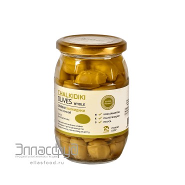 Оливки Халкидики L с косточкой в рассоле с добавлением оливкового масла, Греция, 350г
