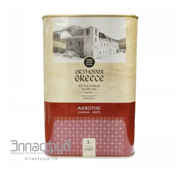 Масло оливковое Extra Virgin Akrotiri ORTHODOX GREECE, Греция, 3л жесть