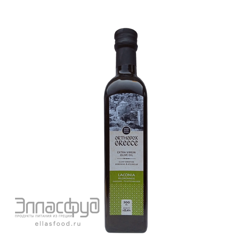 Масло оливковое Extra Virgin Laconia Кислотность 0,4% ORTHODOX GREECE, Греция, 500мл ст. бутылка