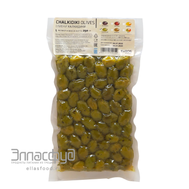 Оливки Халкидики L с косточкой в оливковом масле EcoGreece, Греция, вакуум 250г