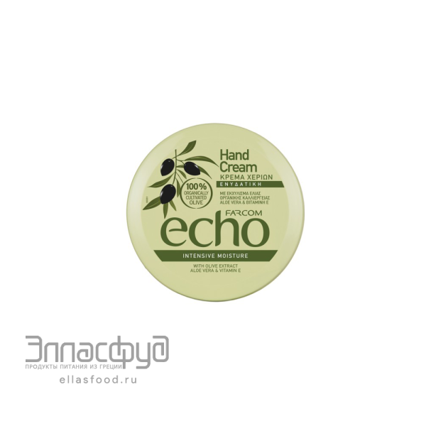 Крем для рук ECHO увлажняющий с экстрактом оливы, алоэ вера и витамином E Farcom, Греция, 200мл пл. банка