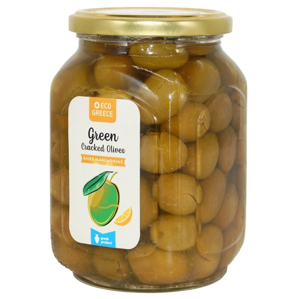  Оливки зелёные (битые) с косточкой в рассоле с лимоном и оливковым маслом EcoGreece, Греция, ст. банка 750г