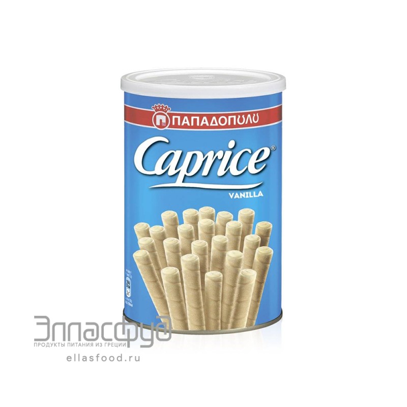 Вафельные трубочки с ванильным кремом Caprice, PAPADOPOULOS, Греция, 250г ж/б